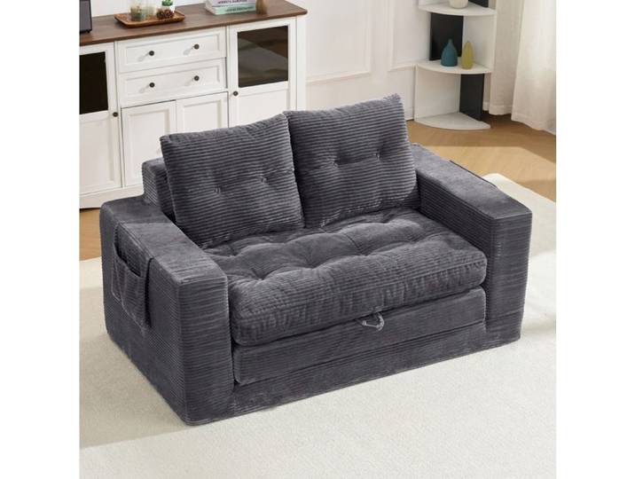 VUENOR Canapé convertible 140x85x67 cm gris foncé – 2 places poches latérales