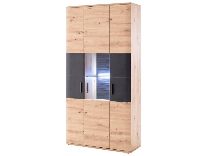 Livetastic Vitrinenkombination Kigali, Anthrazit, Eiche, Glas, 9 Fächer, 100x198x37 cm, Made in EU, Wohnzimmer, Wohnwände, Vitrinenschränke