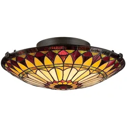 Deckenleuchte Wohnzimmerleuchte Lampe Tiffany-Glas Vintage Bronze 2 Flammig