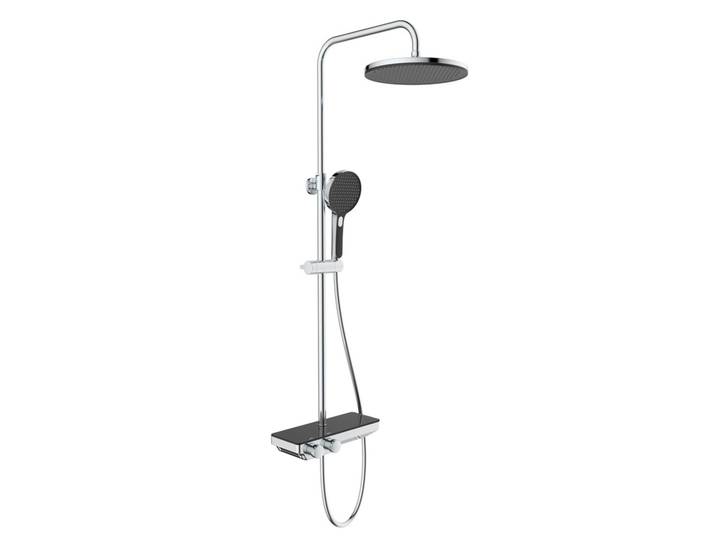 Colonne de douche avec douchette 3 jets, Mitigeur thermostatique, Barre réglable en hauteur, Noir/Chrome