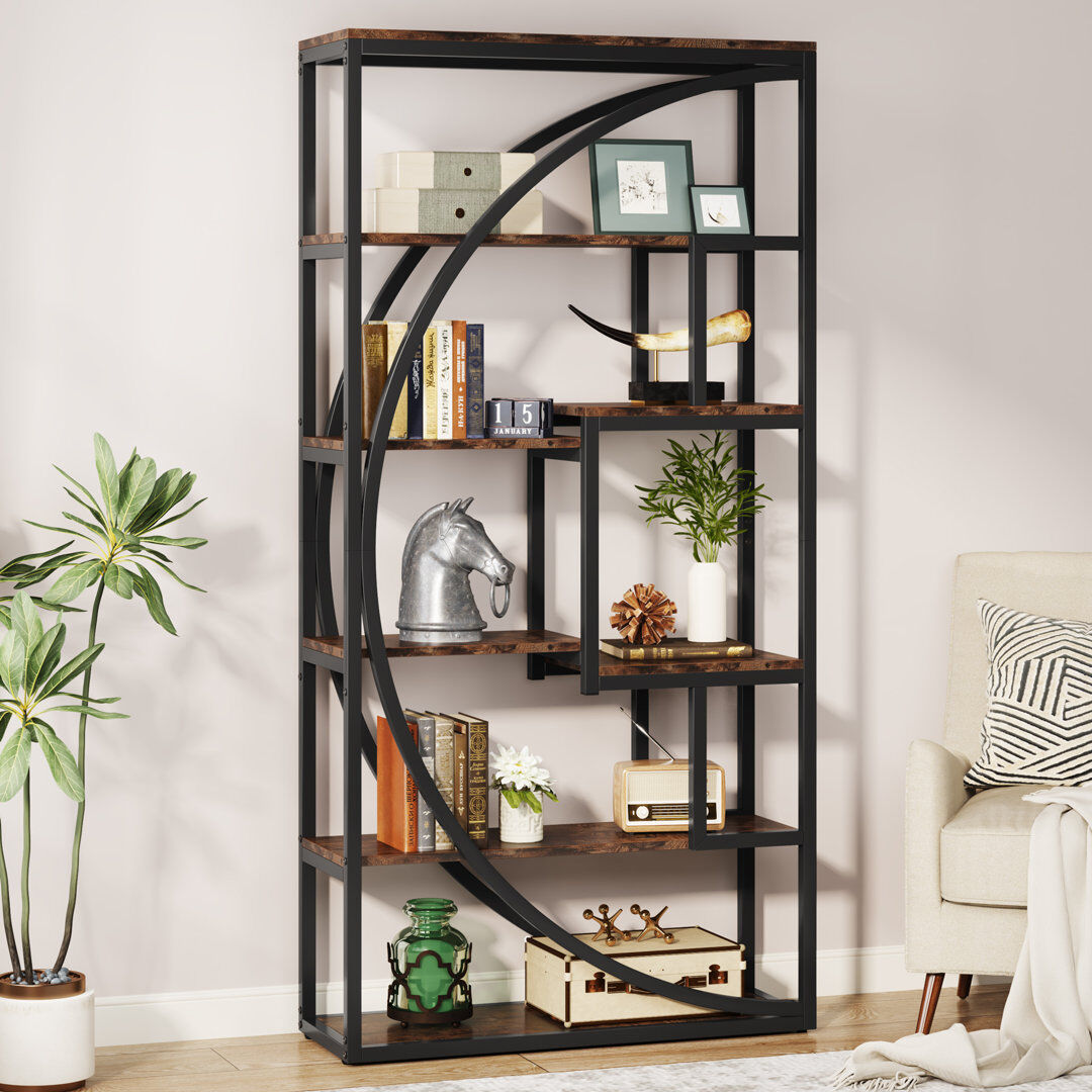 Rio Alieyah 180cm H x 80cm W Stainless Steel Bookcase Rustic Brown 180cm H X 80cm W X 30cm D