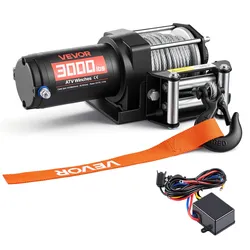 VEVOR Elektrische Seilwinde 1360 kg, 12 V DC Motorwinde mit Φ4,7 mm x 12 m Stahlseil & Kabelgebundener Fernbedienung, IP55, Aluminiumgehäuse, Elektrowinde zum Abschleppen von ATVs, Schwarz
