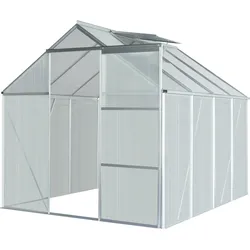 GreenYard Aluminium Gewächshaus mit Dachfenster "Boston", ca. 250 x 190 x 193 cm - Silber