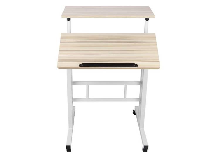 KEDIA Table Roulante pour Ordinateur Portable Hauteur Réglable et Plateau Inclinable Bureau Support Ordinateur Érable Blanc