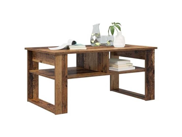 KTHLBRH Alter Couchtisch aus Holz, 96 x 54 x 44 cm Mehrschichtiges Holz, integrierte Regale, modernes Design, einfache Montage