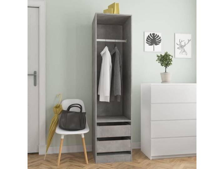 Armoire de Chambre Design & Elégant LUXE - Gris béton - 2 tiroirs - Contemporain