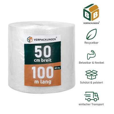 BB-Verpackungen GmbH 2 x Luftpolsterfolie (0,5 x 100 m) Knallfolie Noppenfolie Polsterfolie 2-lagig 60 my Umzug BB-Verpackungen