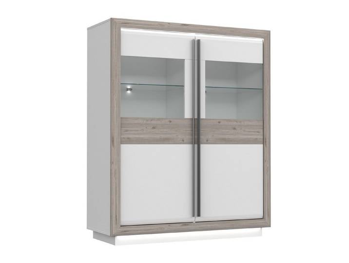 Newroom Vitrine Nelson Eiche und Weiß Hochglanz 134 cm Vitrine Nelson Eiche und Weiß Hochglanz Modern Vitrinenschrank
