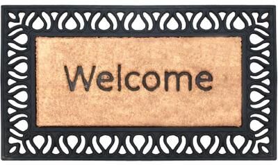 "A1 Home Collections First Impression Paisley Border Molded Rubber Coir Door Mat 18"" x 30"""