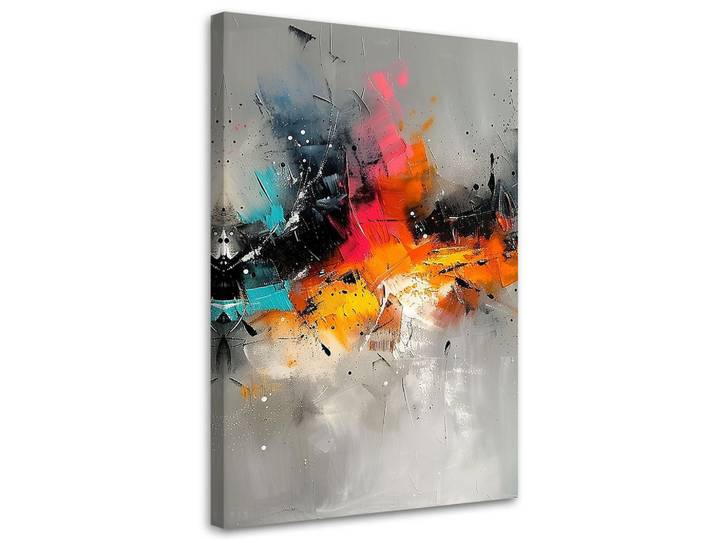 Feeby Leinwandbild Bunter abstrakter Ausdruck auf grauem Hintergrund 70x100cm, Mehrfarbig, Abstrakt, Rechteckig, 70x100 cm, Bilder & Rahmen, Bilder, Leinwandbilder