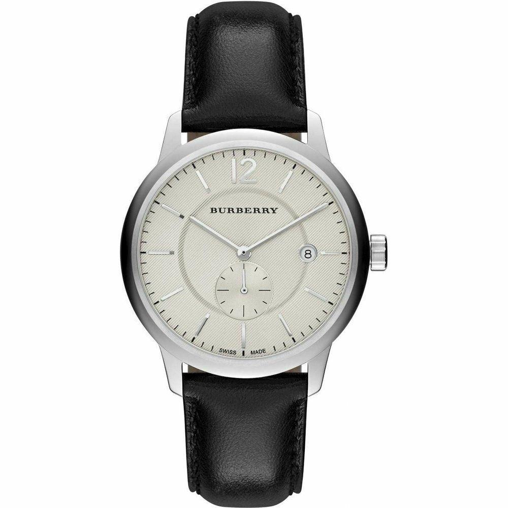 Burberry BU10000 Klassische Runde Beige Zifferblatt Schwarzes Leder Herrenuhr