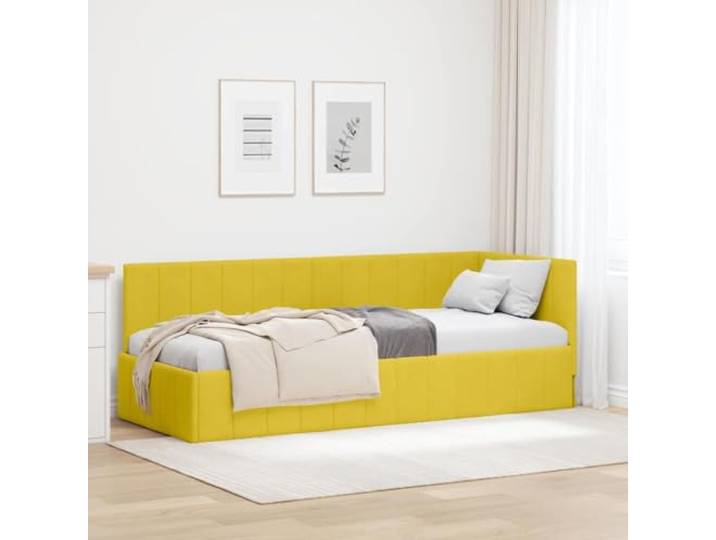 Eckbettgestell mit Kopfteil Gelb 80x200 cm Samt L-Form, Sperrholz, Flexibel Montierbar, Pflegeleicht, Modernes Design