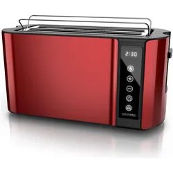Arendo Toaster Edelstahl 4 Scheiben Langschlitz, Brötchenaufsatz, Display mit Restzeitanzeige, Touchpanel, Toaster, Rot