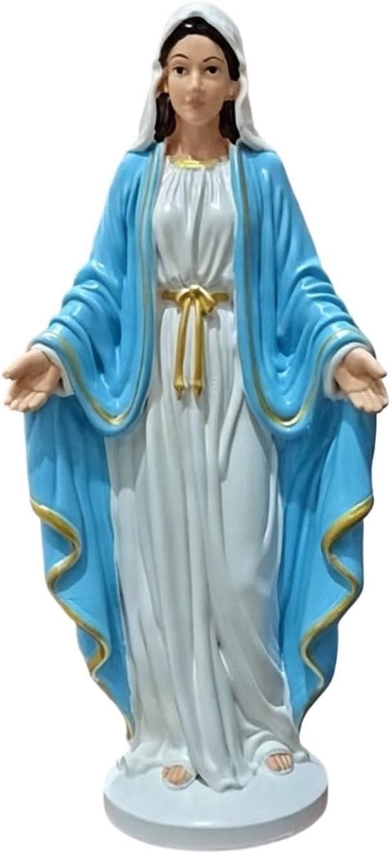 Maria standbeeld - Blauw Moeder Maria beeldje voor op tafel - Hoogte: 16 cm
