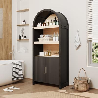 Garvee "71"" Tall Arched Cabinet 5-Tier Arched Bookcase with Doors"