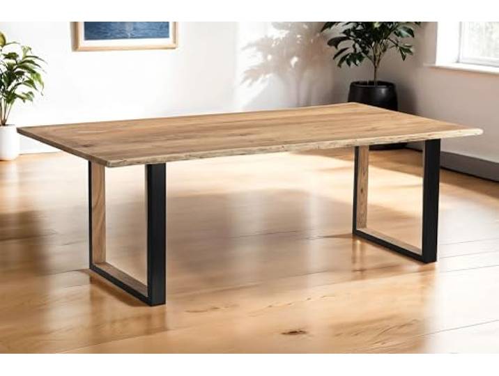 SAM Esstisch Brisbane 280x100 cm Akazie natur Baumkante U Holz/schwarz Baumkantentisch massiv, Akazienholz naturfarben, Holz-Inlet innen, Metallgestell, pflegeleichter Esszimmertisch