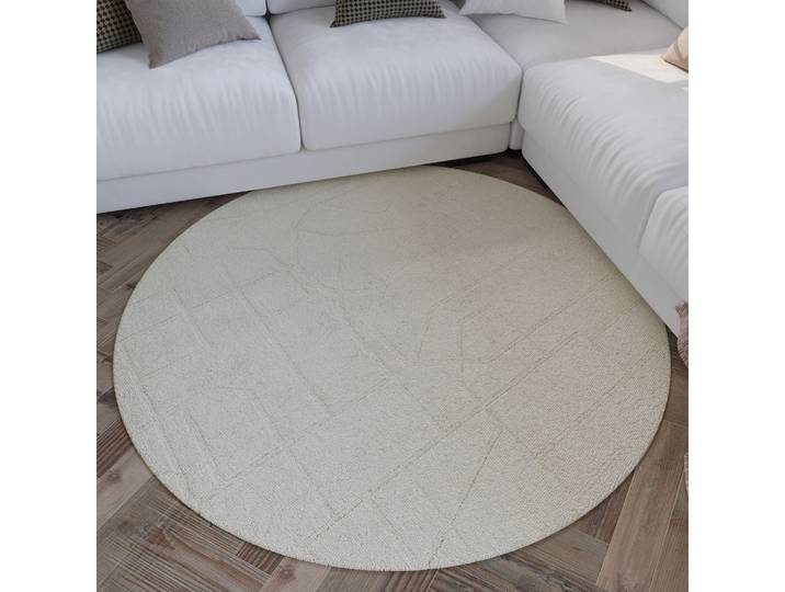 Teppich WECON HOME Hamptons TWENTYEIGHT , beige (creme weiß), H:15mm Ø:180cm, Polyester, Teppiche, Teppich, Kurzflor, Wohnzimmer, Schlafzimmer, elegant, robust, Lineares Design