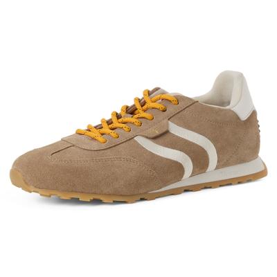 Keilsneaker TAMARIS, Damen, Gr. 42, Textil, beige (beige, kombiniert), Leder, Veloursleder, aufgeraut, Schuhe, Freizeitschuh, Halbschuh, Schnürer im Retro-Look