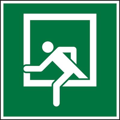 Rettungszeichen, Notausstieg D-E019 - ASR A1.3 (DIN 4844-2) - 200x200x1.5 mm Kunststoff nachleuchtend