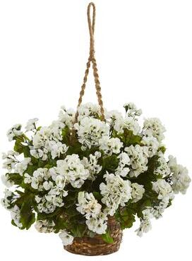 Nearly Natural Geranium Hanging Basket Artificial Plant UV Resistant (Indoor/Outdoor)