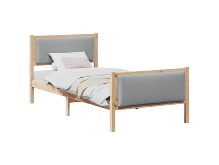 KTHLBRH Einzelbett hellgrau 100 x 200 cm Gestell aus massivem Kiefernholz, gepolstertes Kopfteil aus Polyester, mit Lattenrost
