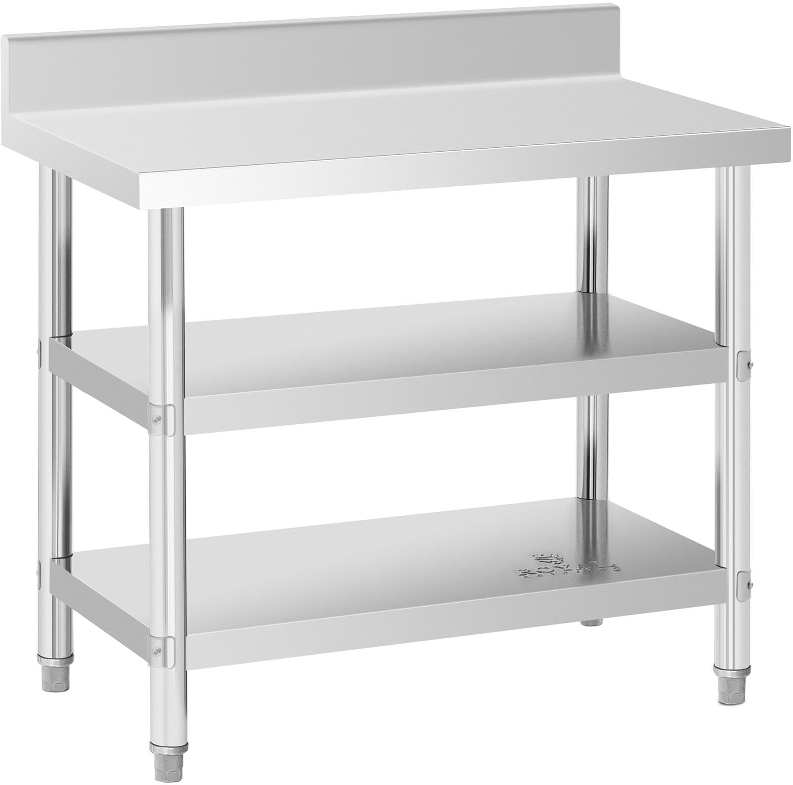 Stainless Steel Work Table with upstand - 100 x 60 x 16.5 cm - 500 kg - 2 shelves - Royal Catering RCAT-100/60-SPS3SH