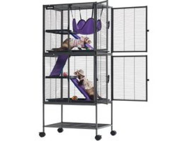 VEVOR Kleintierkäfig Metall Frettchenkäfig Kleintiergehege 61x44x138 cm, Frettchen Chinchillas Gleithörnchen Meerschweinchen & Kaninchen 4-Stöckig 13,97 mm Drahtabstand Feststellbare Schwenkrolle