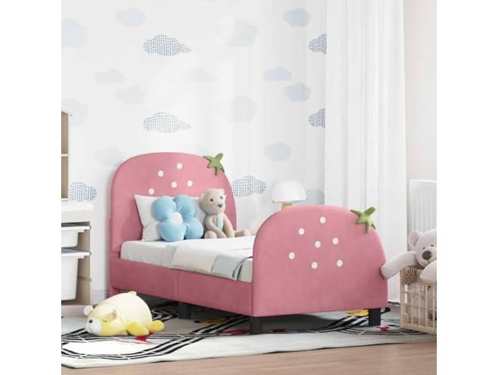 YUOTYRKTEJRSG Samt Modernes Design Bett Rosa 70 x 140 cm Kinderbettgestell mit Kopfteil Rosa 70 x 140 cm Samt Komfortbetten mit Aufbewahrung Modernes Design