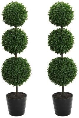 Admired by Nature "2 x 24"" Faux Tabletop English Boxwood 2 Ball Topiary in Pot, Green"