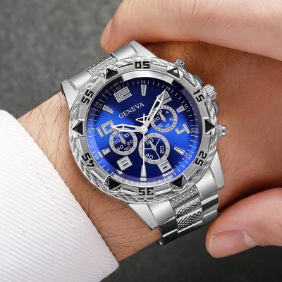 USA Free Shipping Shop Executive Mens Quartz Watch With Large Dial Business Style Timepiece silver Blue No Box