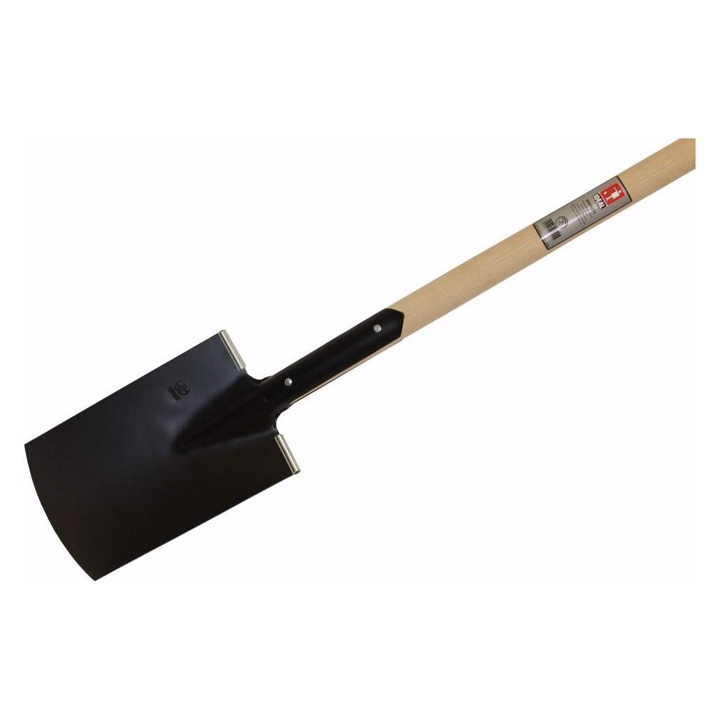 Idealspaten PIONIER-Bauspaten Gärtner Form schwarz pulverbeschichtet mit Tritt Eschen-T-Stiel 85 cm (26010273)