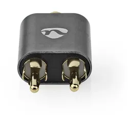Nedis Stereo-Audio-Adapter - 2x RCA Stecker - 3.5 mm Buchse - Vergoldet - Gerade - Aluminium - Gun Metal Grau - 1 Stück - Verpackung mit Sichtfenster