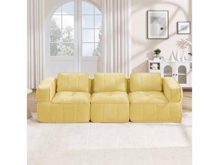 BBWL Sofa 32D-Hochdichteschaum, tiefe Sitzfläche, weicher Polyesterbezug, Modulares 3-Sitzer-Sofa, rutschfest, montagefrei