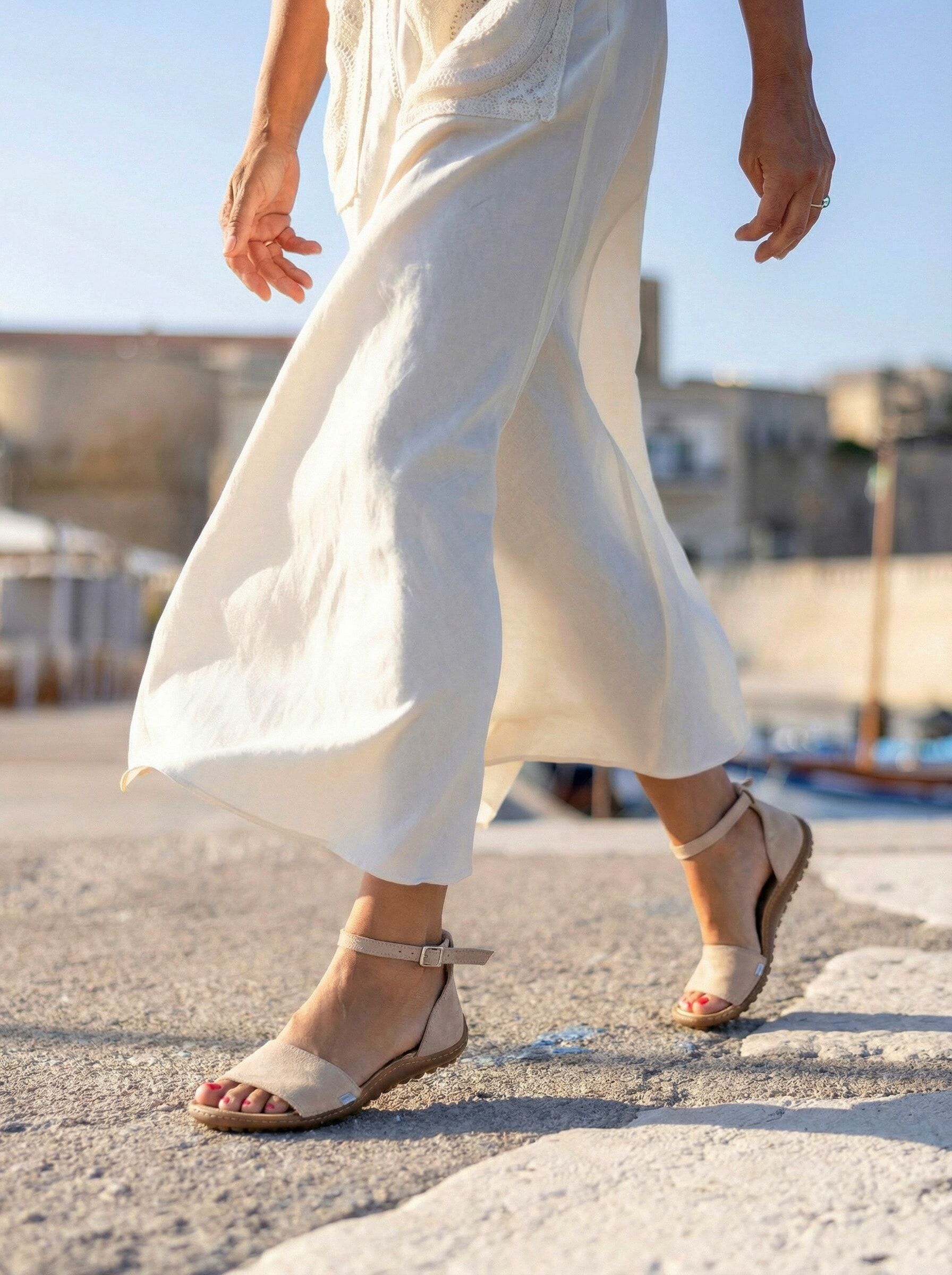 Barfußschuh LEGUANO "JARA", Damen, Gr. 41, natur, Textil, Schuhe Barfußschuh, Sommerschuh, Riemchensandale mit Klettverschluss