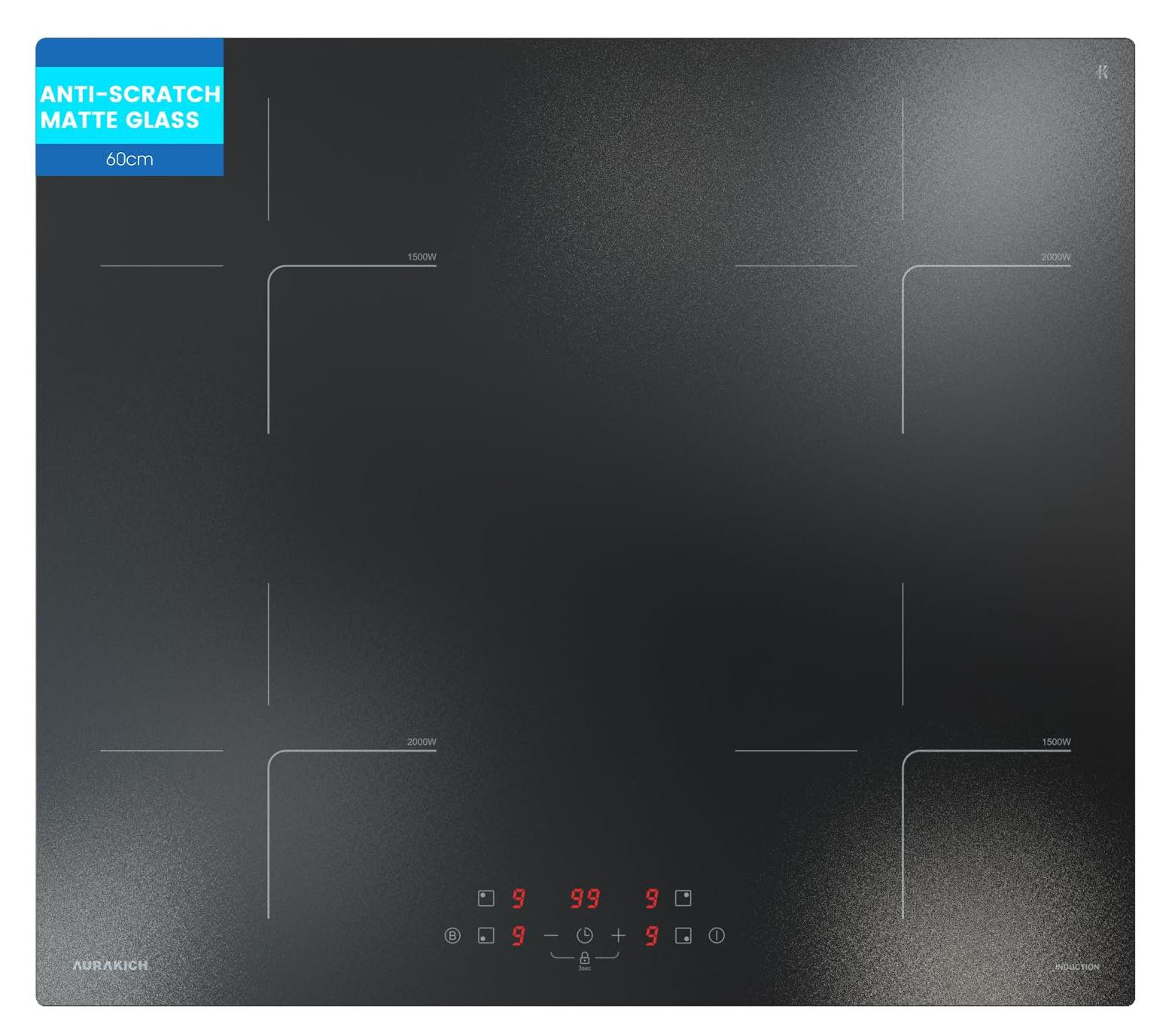 Selius Inbouw Inductiekookplaat 60 cm - 4 Zones - 7000 W - Glaskeramiek - Zwart