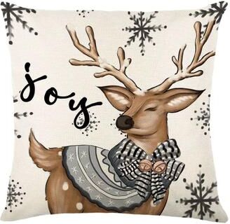 Uplift Treasures Merry Christmas Linen Pillow Cover With Deer And Tree Design 7