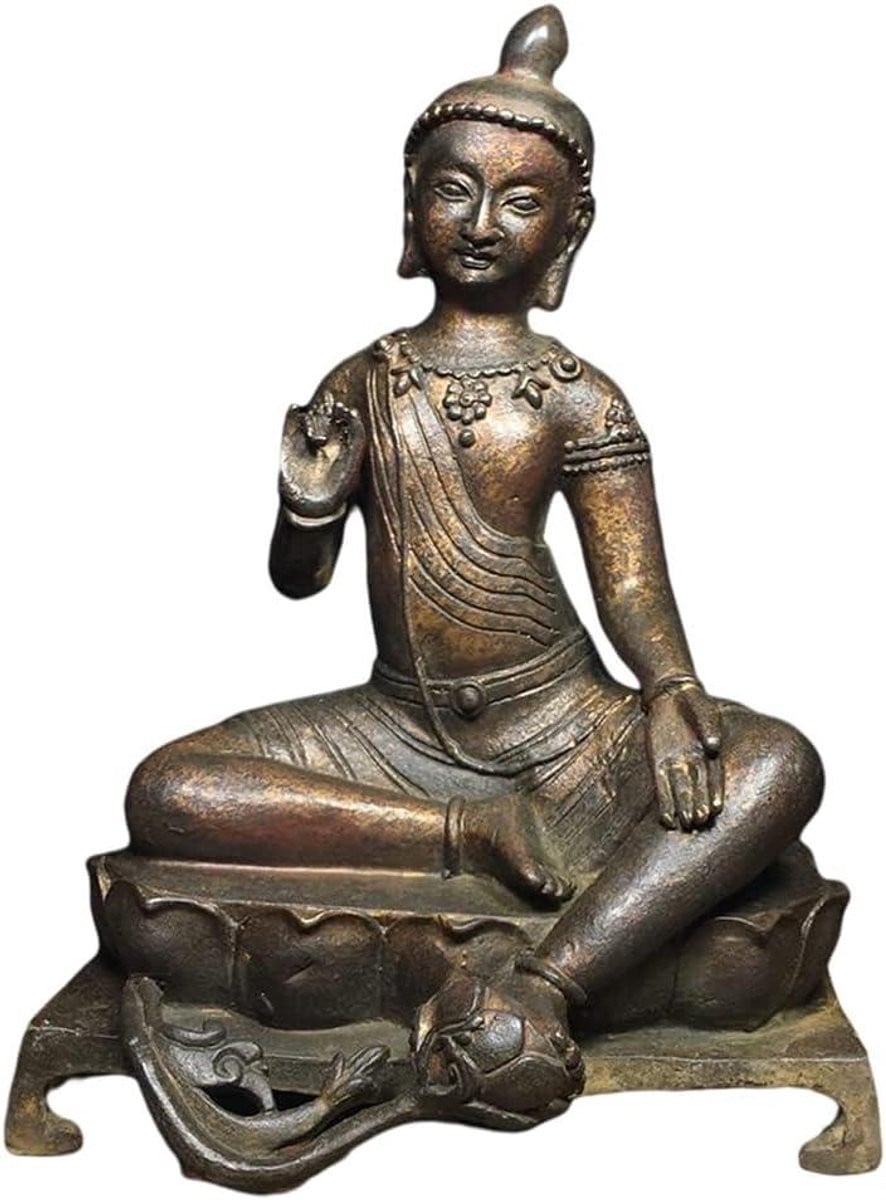 Decoratief Boeddha beeld in oude brons look, Hoogte: 25 cm
