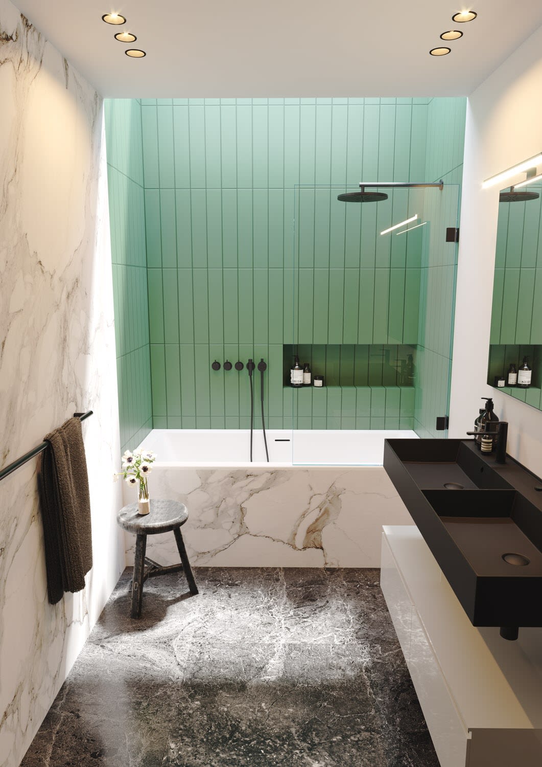 Riho Rethink Cubic Wall Badewanne 180 x 80 cm mit Riho Fall