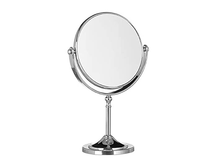 Relaxdays Miroir de Maquillage grossissant à Poser Miroir Rond pivotant sur Pied Double Face HxlxP: 28x18x10 cm\, Argent