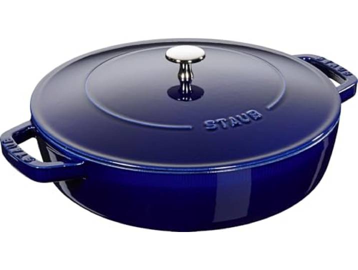 STAUB Schmorpfanne, Chistera Bräter, 28 cm, 3,7 L, Induktionsgeeignet, Aroma-Regen, Made in France, Dunkel-Blau
