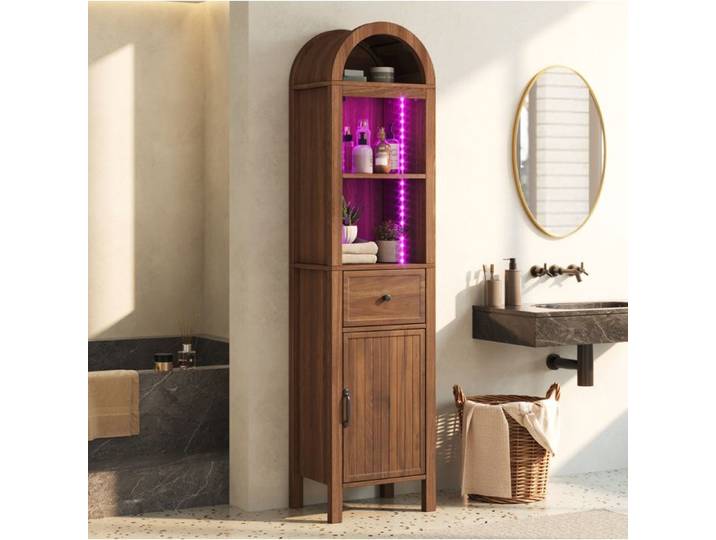 SENVIRO Colonne salle de bain 40 x 30 x 163 cm LED RGB porte réversible noyer