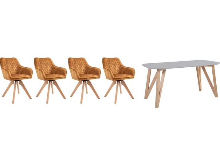 SalesFever Essgruppe Eleganter Tisch inkl. Stühle, 5-teilige Samtverlours-Sitzgruppe, drehbare Stühle, 180cm Tischbreite