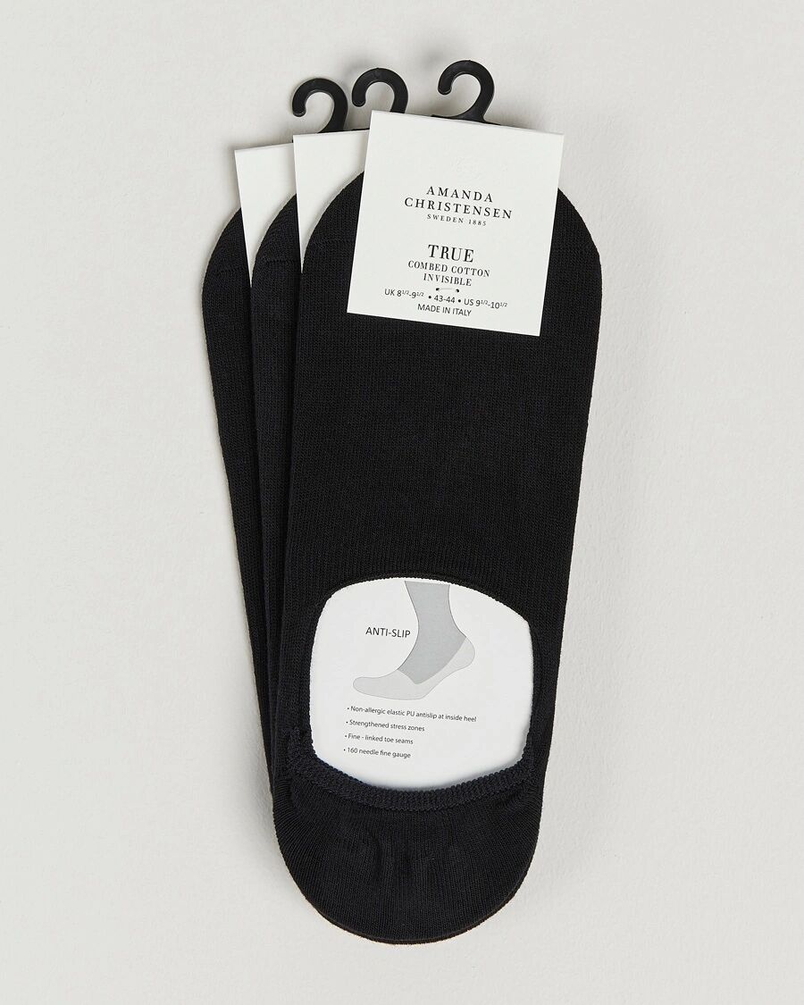 Amanda Christensen 3-Pack True Cotton Invisible Socks Black