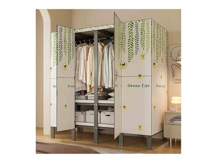 LigedamaiEU Tragbarer Kleiderschrank mit Abdeckung, Kleiderständer for Schränke, Stahl Rohrrahmen mit Stoffbezug, großer Stauraum(Color 4,131X50X170CM)