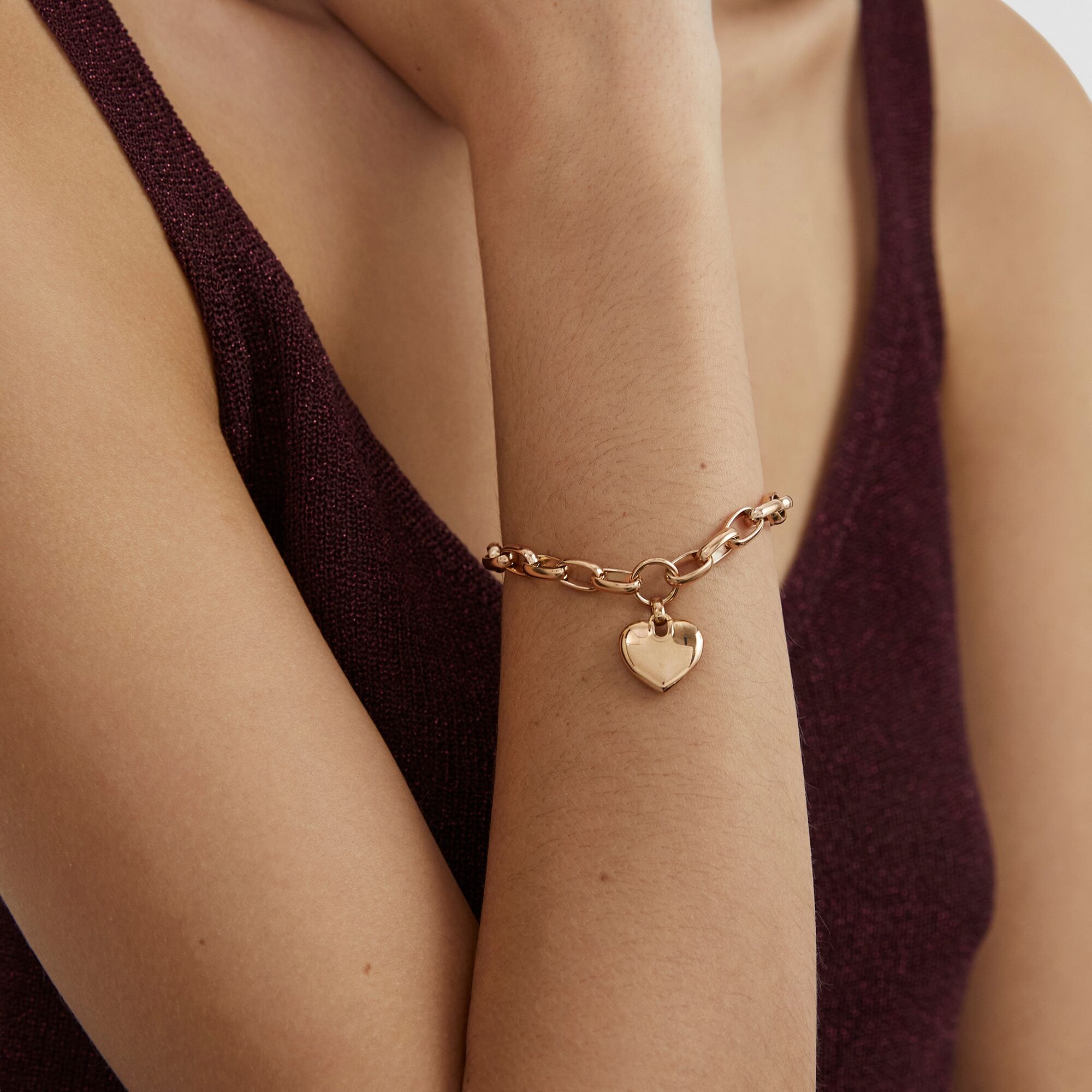 Armband S.OLIVER "Chunky Heart, Herz", rosa (roségoldfarben), Armbänder, Damen, 20cm, Edelstahl, Armband