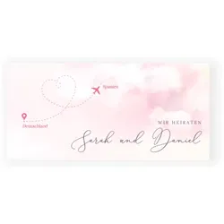 Einladungskarte Hochzeit: Traumflug in Rosa
