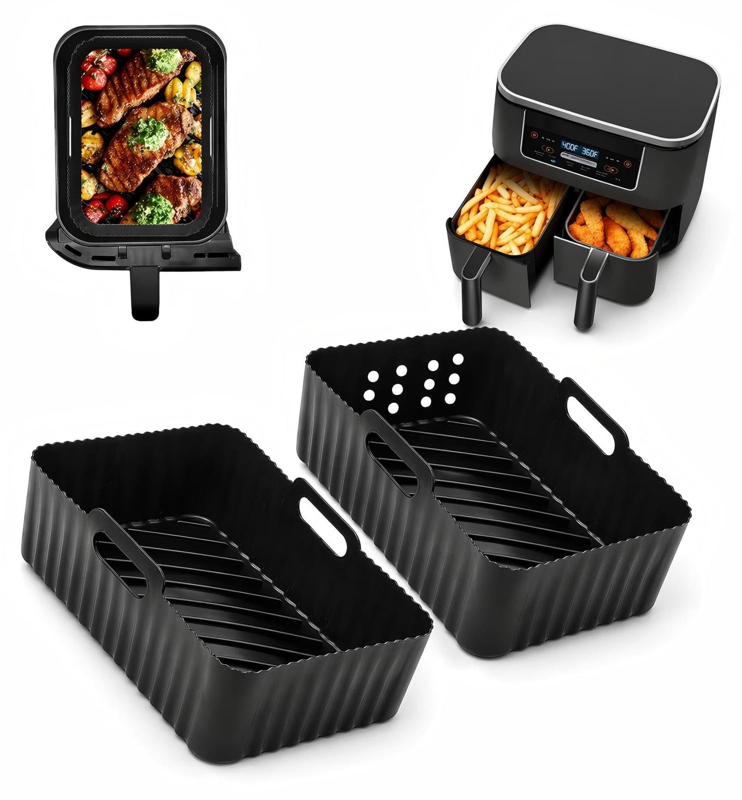 Selius Siliconen Air Fryer Liners 9,5L, 2 stuks herbruikbare accessoires