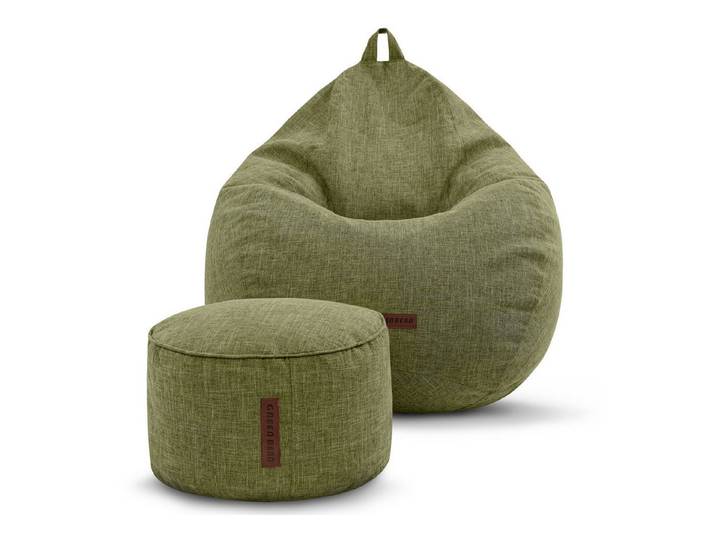 Green Bean Sitzsack Indoor Sitzsack L Home Linen + Hocker (2er Set Indoor Sitzsack 80x90x50cm + Sitzpouf 45x25cm mit EPS-Perlen Füllung -, Fußhocker Fußkissen Sitz-pouf Bodenkissen Liegekissen), Sitzkissen Lounge Chair Sitzhocker Relax-Sessel Bean Bag