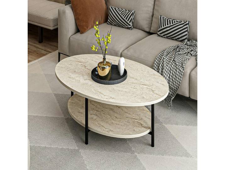 Table basse ovale double plateau JENA - Travertin