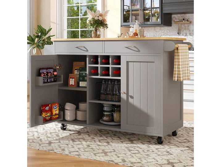 Ilot Central cuisine moderne (102×45×92 cm) Armoire Buffet de cuisine chariot de service avec veinure de bois Gris